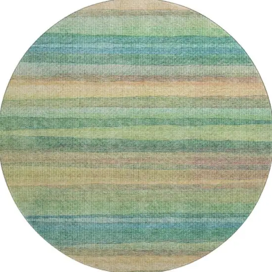 8' Sage And Peach Striped Washable Round Rug With UV Protection Photo 4