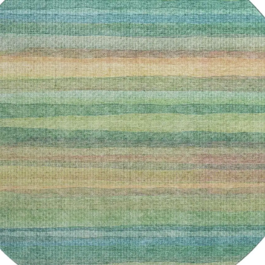 8' Sage And Peach Striped Washable Round Rug With UV Protection Photo 3