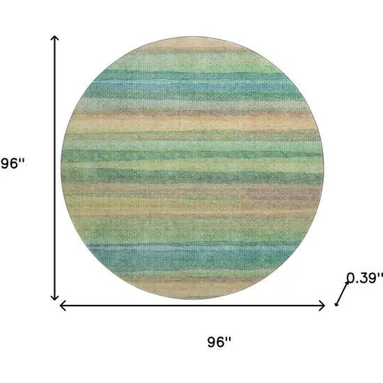 8' Sage And Peach Striped Washable Round Rug With UV Protection Photo 8