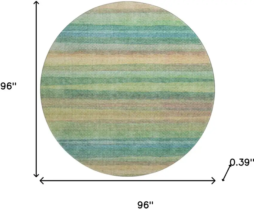 8' Sage And Peach Striped Washable Round Rug With UV Protection Photo 8