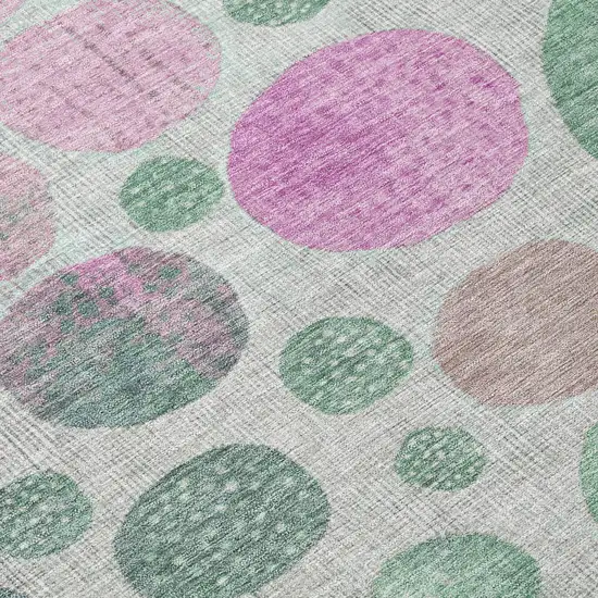 8' Sage And Pink Round Geometric Washable Indoor Outdoor Area Rug Photo 9