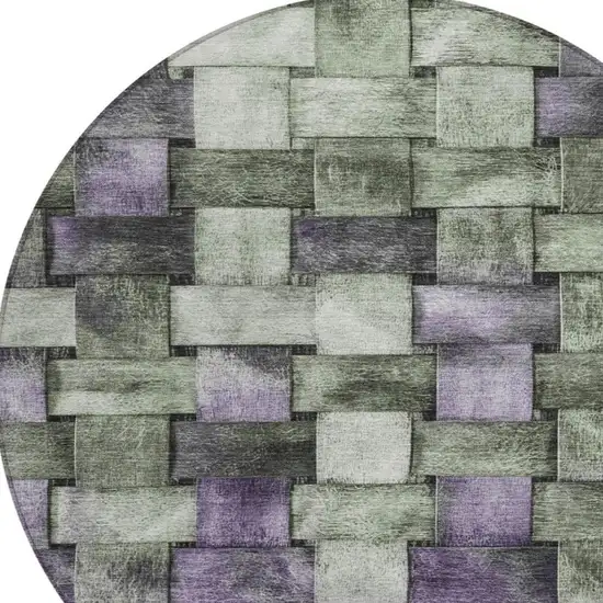 8' Sage And Purple Round Striped Washable Indoor Outdoor Area Rug Photo 4