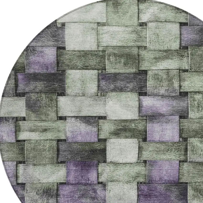 8' Sage And Purple Round Striped Washable Indoor Outdoor Area Rug Photo 4