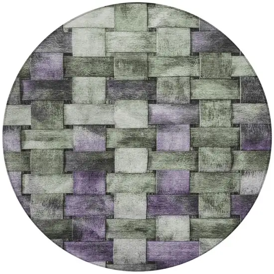 8' Sage And Purple Round Striped Washable Indoor Outdoor Area Rug Photo 3
