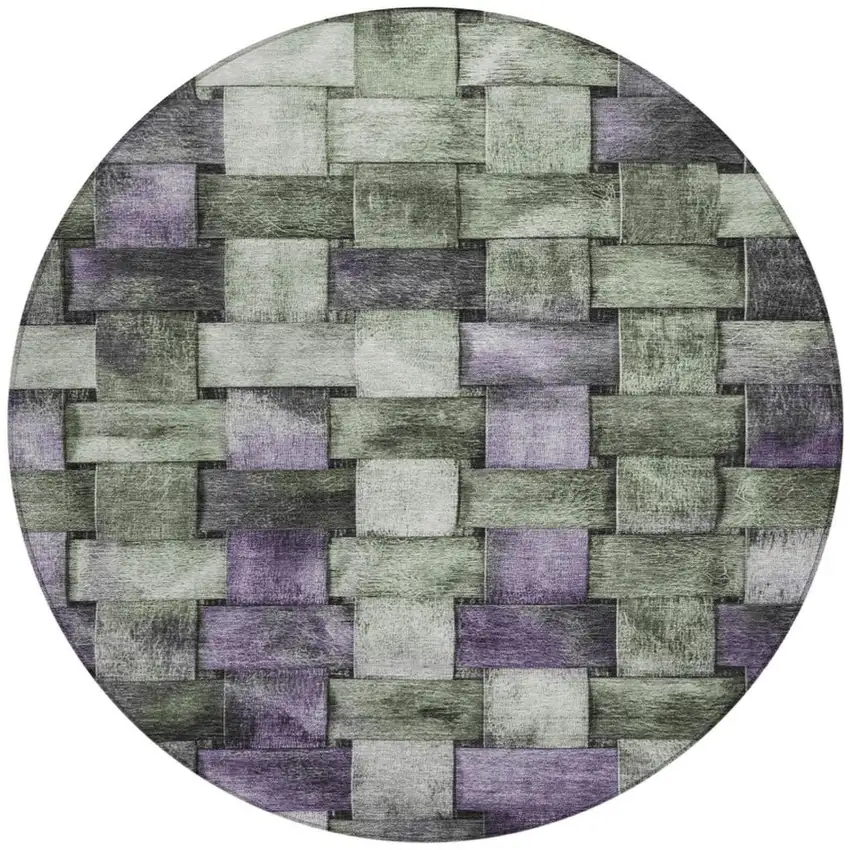 8' Sage And Purple Round Striped Washable Indoor Outdoor Area Rug Photo 3