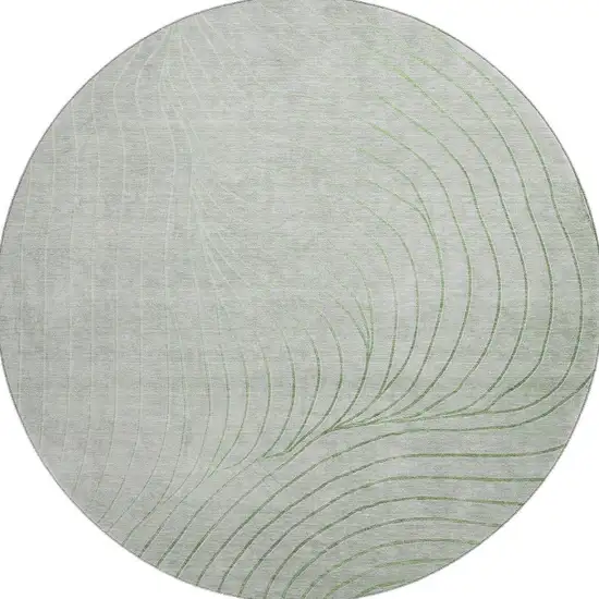 8' Sage And Silver Abstract Washable Round Rug With UV Protection Photo 4