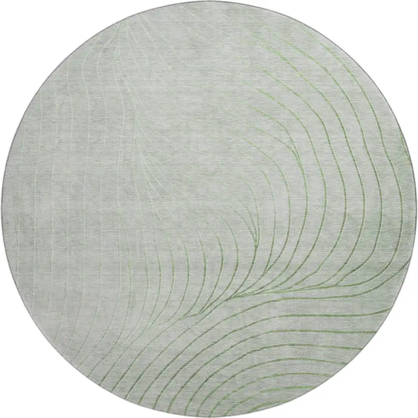 8' Sage And Silver Abstract Washable Round Rug With UV Protection Photo 1