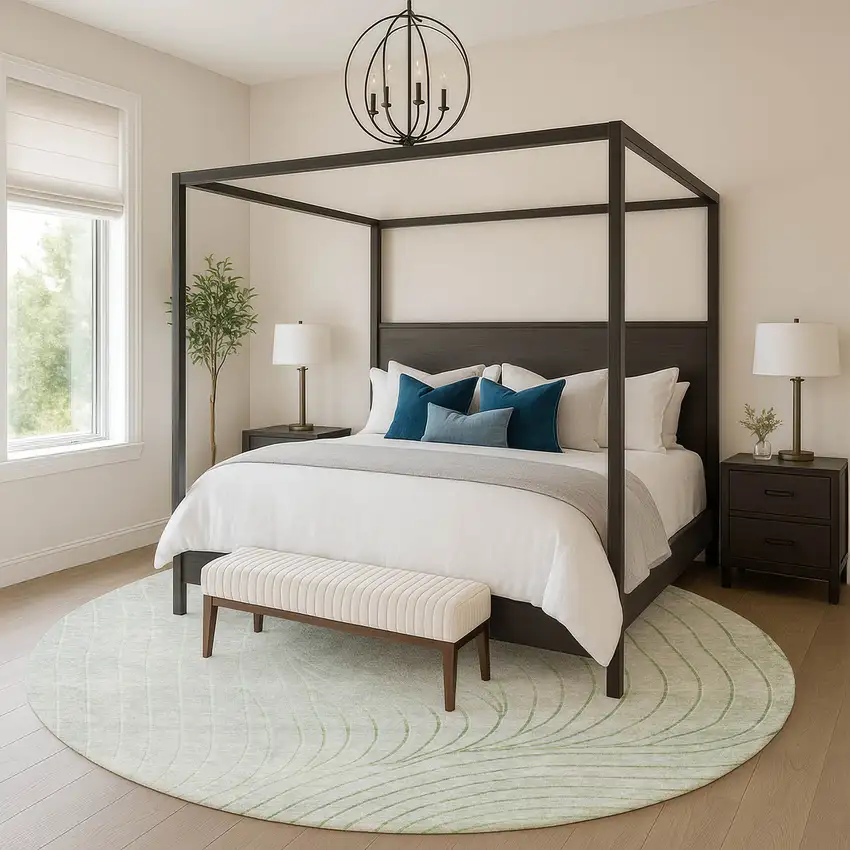 8' Sage And Silver Abstract Washable Round Rug With UV Protection Photo 5