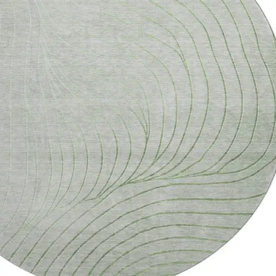8' Sage And Silver Abstract Washable Round Rug With UV Protection Photo 3