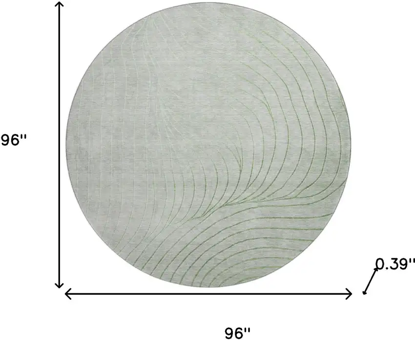 8' Sage And Silver Abstract Washable Round Rug With UV Protection Photo 8