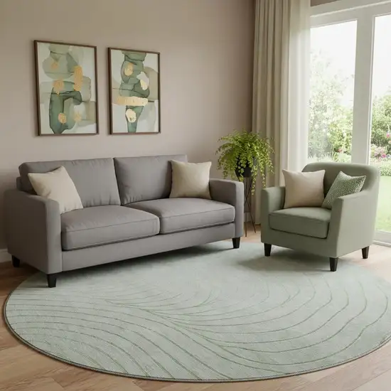 8' Sage And Silver Abstract Washable Round Rug With UV Protection Photo 2