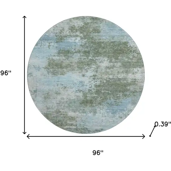 8' Sage And Sky Blue Abstract Washable Round Rug With UV Protection Photo 8