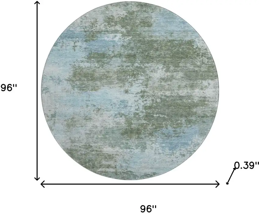 8' Sage And Sky Blue Abstract Washable Round Rug With UV Protection Photo 8