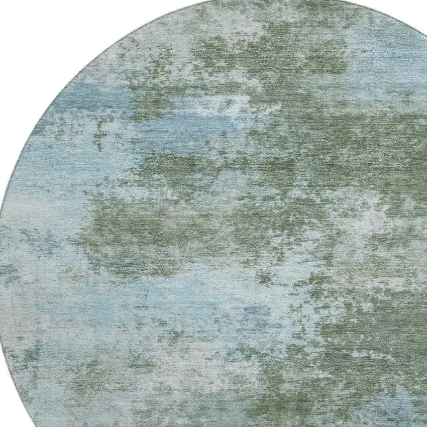 8' Sage And Sky Blue Abstract Washable Round Rug With UV Protection Photo 3