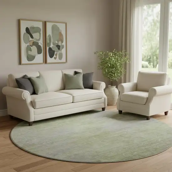 8' Sage And Taupe Abstract Washable Round Rug With UV Protection Photo 1