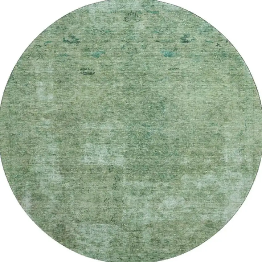 8' Sage And Teal Abstract Washable Round Rug With UV Protection Photo 3