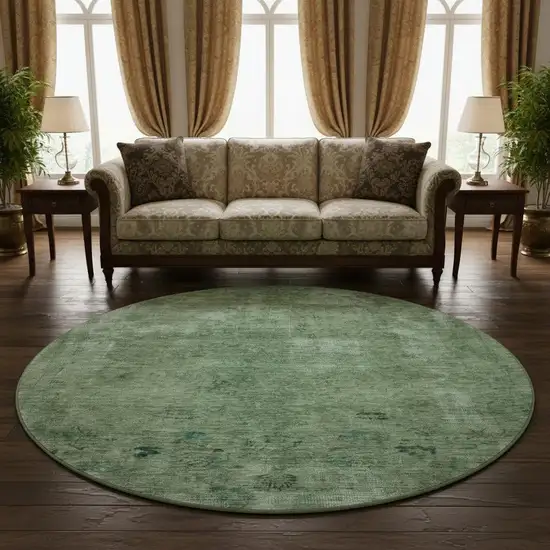 8' Sage And Teal Abstract Washable Round Rug With UV Protection Photo 2