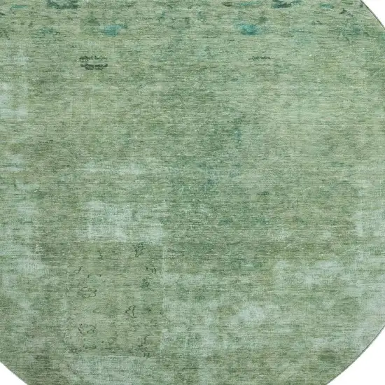8' Sage And Teal Abstract Washable Round Rug With UV Protection Photo 2