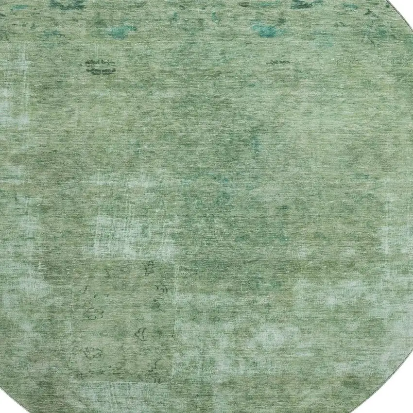 8' Sage And Teal Abstract Washable Round Rug With UV Protection Photo 2