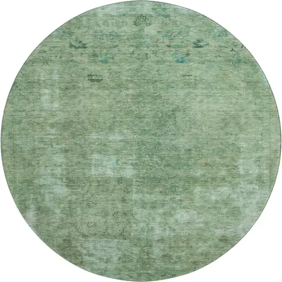8' Sage And Teal Abstract Washable Round Rug With UV Protection Photo 1