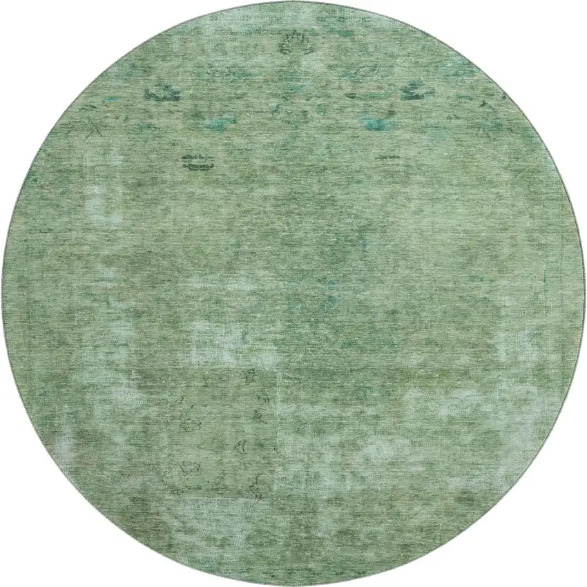 8' Sage And Teal Abstract Washable Round Rug With UV Protection Photo 1