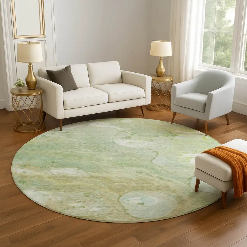 8' Sage And Teal Abstract Washable Round Rug With UV Protection Photo 5