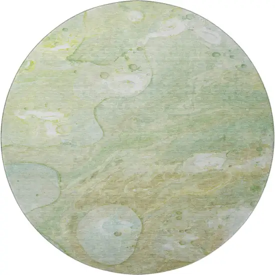 8' Sage And Teal Abstract Washable Round Rug With UV Protection Photo 4