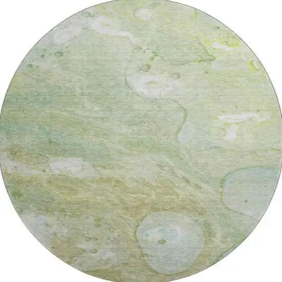 8' Sage And Teal Abstract Washable Round Rug With UV Protection Photo 3