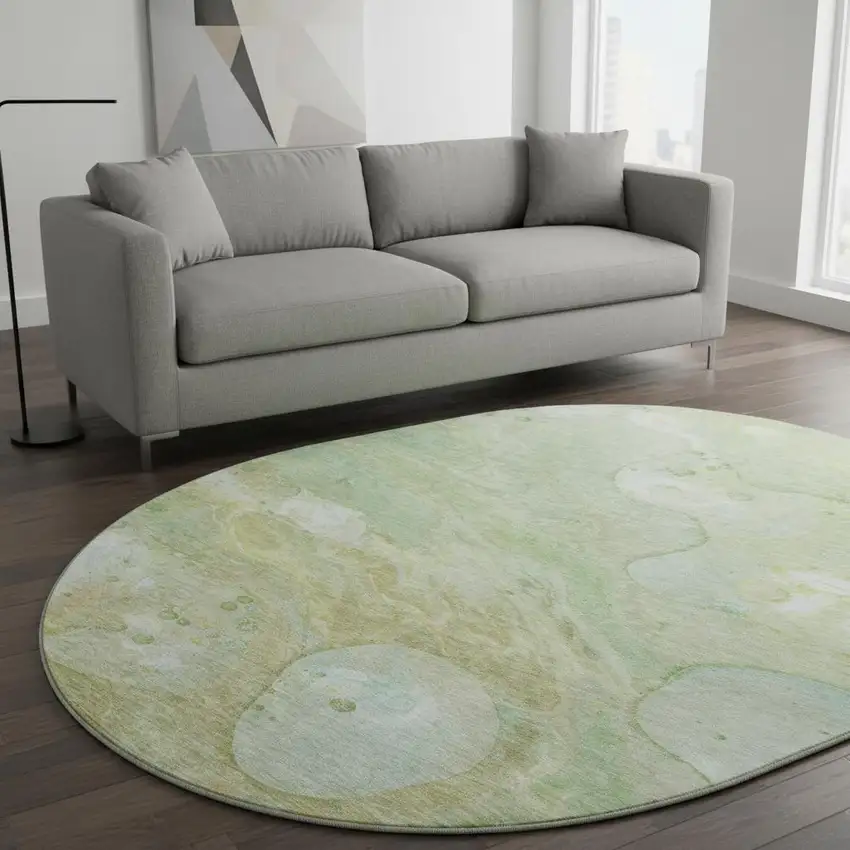 8' Sage And Teal Abstract Washable Round Rug With UV Protection Photo 2