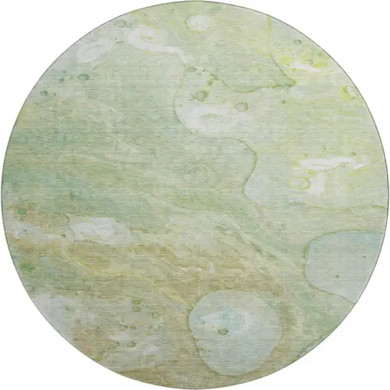 8' Sage And Teal Abstract Washable Round Rug With UV Protection Photo 1