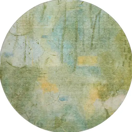 8' Sage And Teal Abstract Washable Round Rug With UV Protection Photo 3