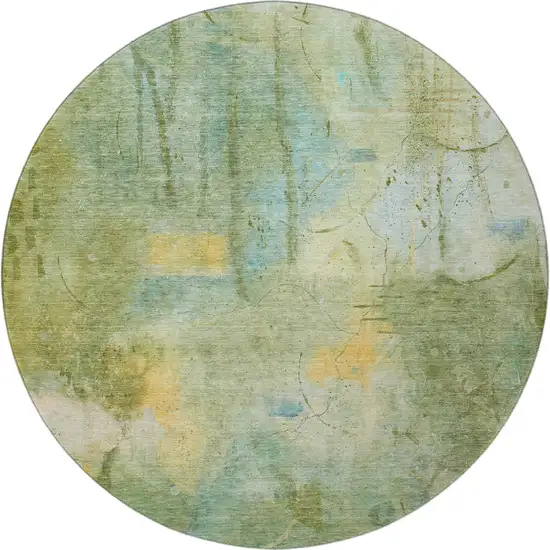 8' Sage And Teal Abstract Washable Round Rug With UV Protection Photo 4