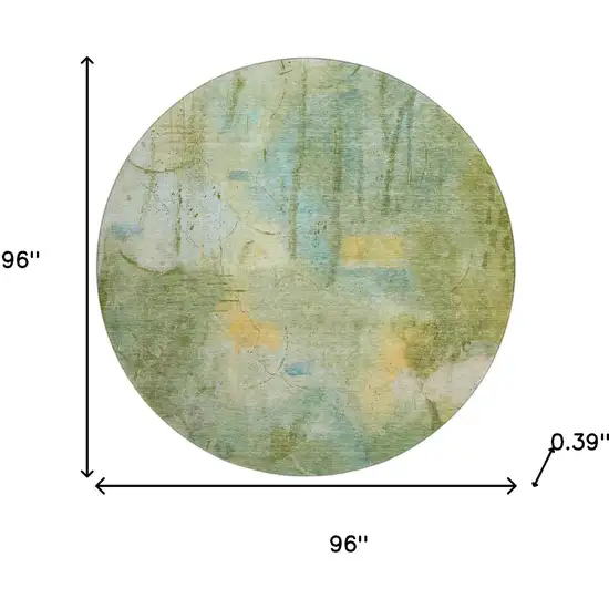 8' Sage And Teal Abstract Washable Round Rug With UV Protection Photo 8