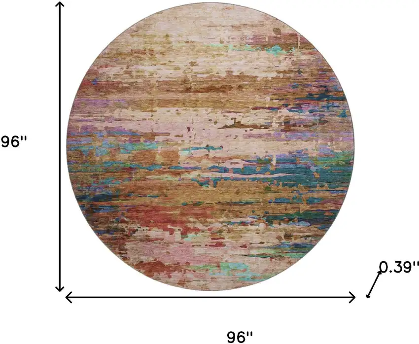 8' Sage And Teal Abstract Washable Round Rug With UV Protection Photo 8