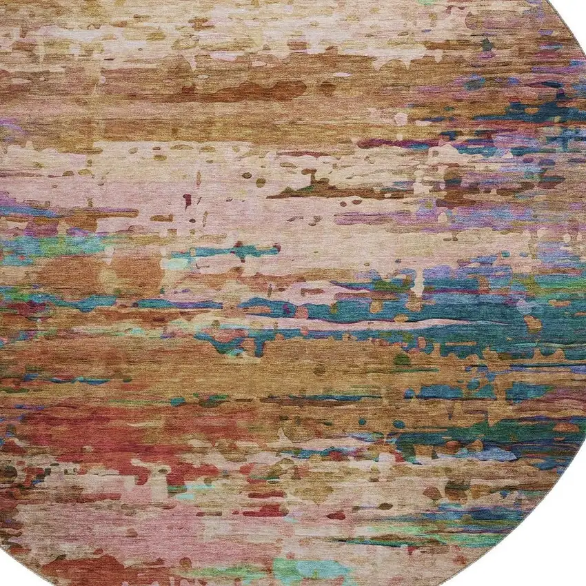 8' Sage And Teal Abstract Washable Round Rug With UV Protection Photo 3