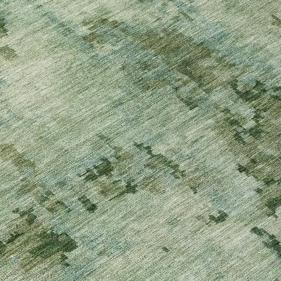 8' Sage And Teal Blue Round Abstract Washable Indoor Outdoor Area Rug Photo 9