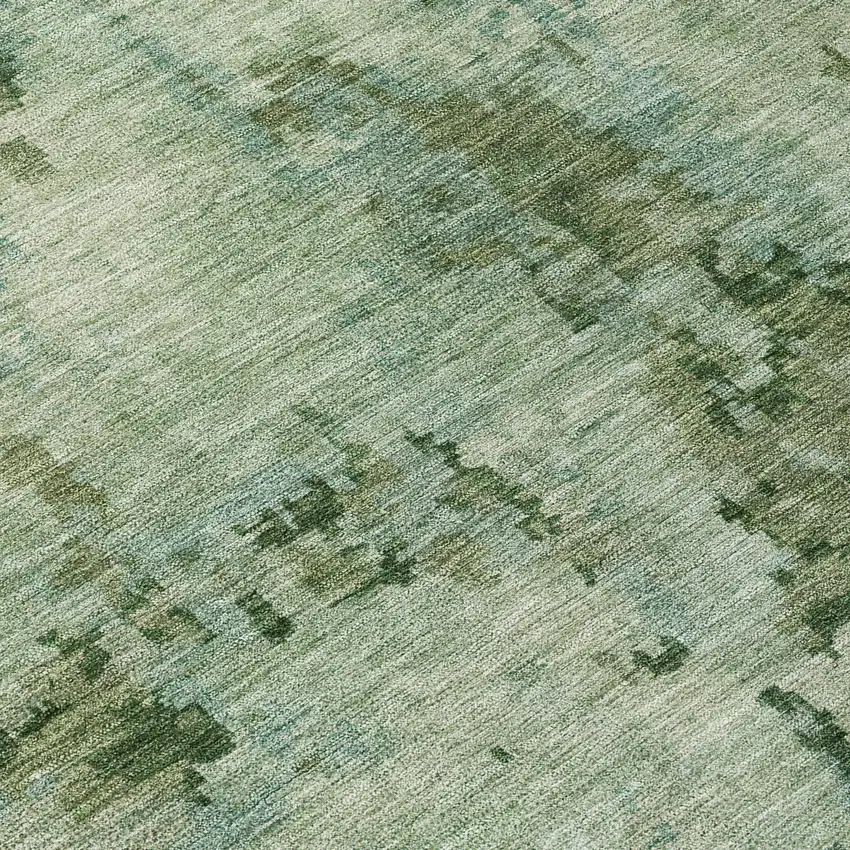 8' Sage And Teal Blue Round Abstract Washable Indoor Outdoor Area Rug Photo 9