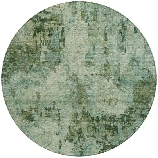 8' Sage And Teal Blue Round Abstract Washable Indoor Outdoor Area Rug Photo 3