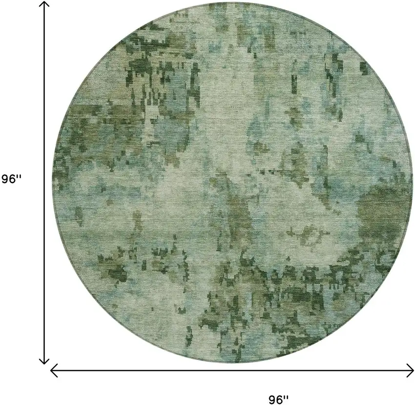 8' Sage And Teal Blue Round Abstract Washable Indoor Outdoor Area Rug Photo 3