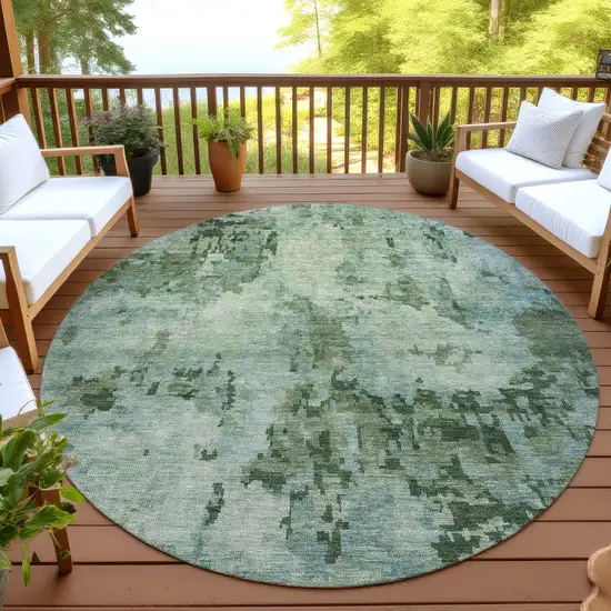 8' Sage And Teal Blue Round Abstract Washable Indoor Outdoor Area Rug Photo 4