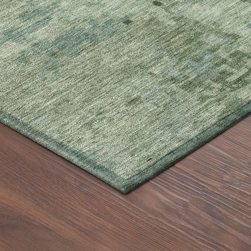 8' Sage And Teal Blue Round Abstract Washable Indoor Outdoor Area Rug Photo 8