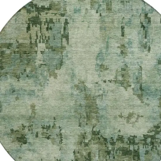 8' Sage And Teal Blue Round Abstract Washable Indoor Outdoor Area Rug Photo 2
