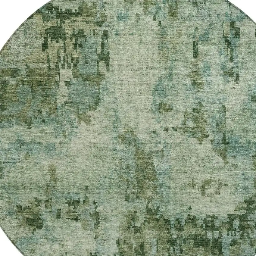 8' Sage And Teal Blue Round Abstract Washable Indoor Outdoor Area Rug Photo 2