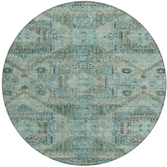 8' Sage And Teal Blue Round Moroccan Washable Indoor Outdoor Area Rug Photo 1