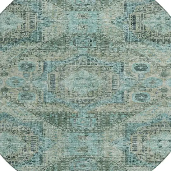 8' Sage And Teal Blue Round Moroccan Washable Indoor Outdoor Area Rug Photo 4
