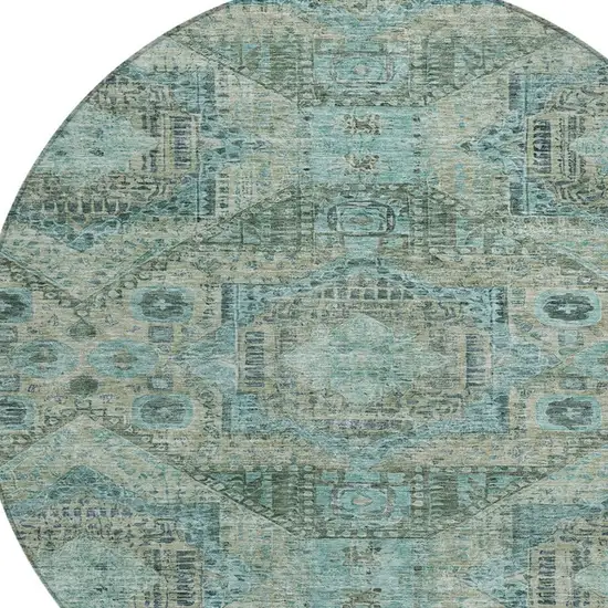 8' Sage And Teal Blue Round Moroccan Washable Indoor Outdoor Area Rug Photo 8