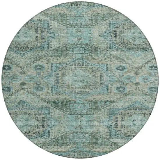 8' Sage And Teal Blue Round Moroccan Washable Indoor Outdoor Area Rug Photo 3