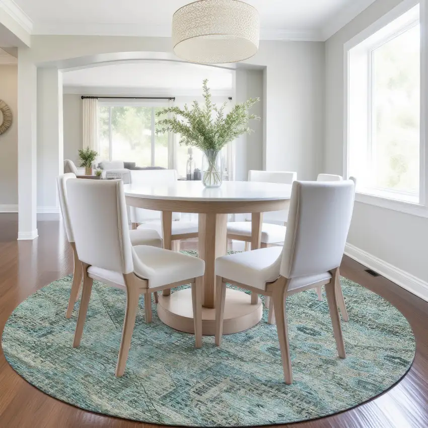 8' Sage And Teal Blue Round Moroccan Washable Indoor Outdoor Area Rug Photo 6