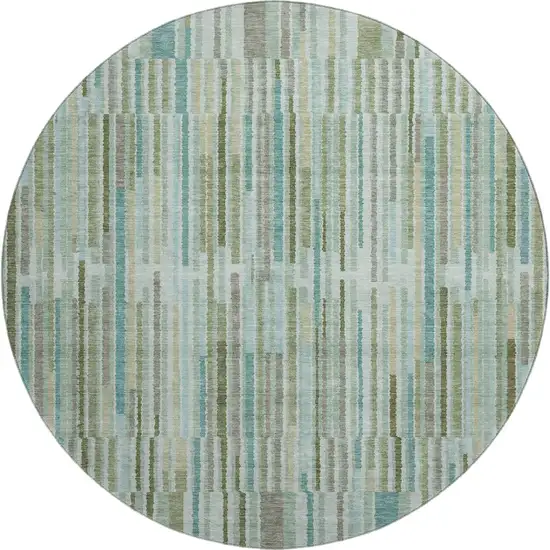 8' Sage And Teal Striped Washable Round Rug With UV Protection Photo 1