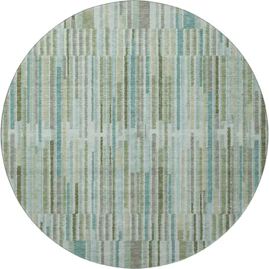 8' Sage And Teal Striped Washable Round Rug With UV Protection Photo 4